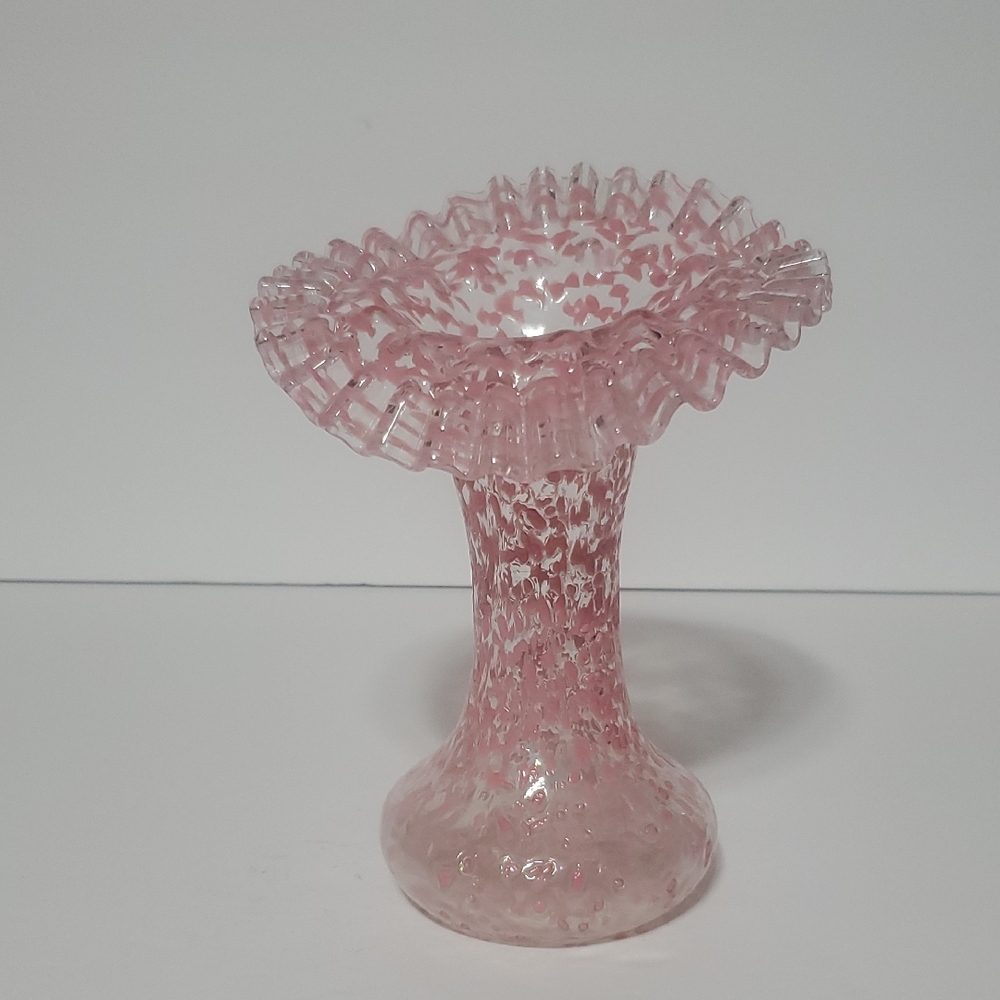 Vtg Jefferson Pink Spatter Jack In The Pulpit Vase